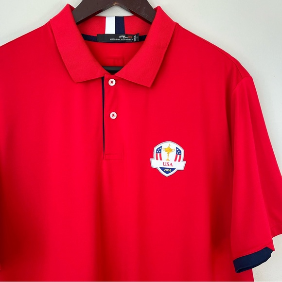RLX Ralph Lauren Mens XL Red USA 2016 Ryder Cup Red Golf Shirt Performance Wear - Picture 4 of 13